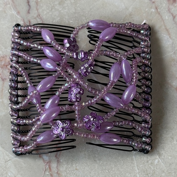 Purple Beaded Hair Clip Comb - Picture 1 of 4